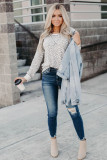 Gray Long Sleeve Leopard Print Top