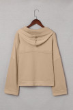 Khaki Casual Button Solid Patchwork Trim Hoodie