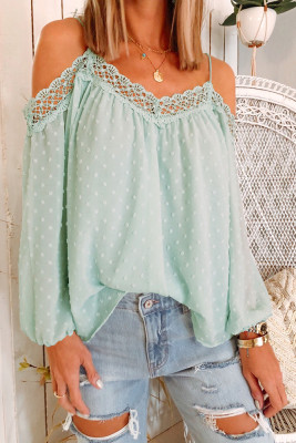 Polka Dot Lace Splicing Off Shoulder Top