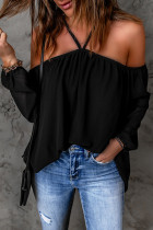 Black Halter Neck Off-shoulder Blouse