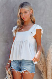 White Flutter Shoulder Babydoll Top
