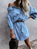 Asymmetric Cold Shoulder Denim Dress