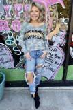 Leopard Sequin Insert Camo Print Blouse