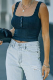 Navy Ribbed Knit Henley Crop Tank