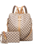 Plaid Large Capacity Zip Up Backpack Handbag MOQ 3PCS
