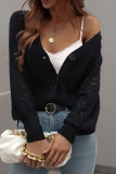 Hollow Out Sleeve Open Front Button Knit Cardigan