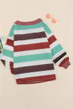 Brown One Shoulder Striped Color Block Lantern Long Sleeve Top