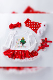 Baby Girl Christmas Print Romper with Socks Shoes and Bow Shoes 4pcs Set