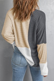 Color Block Crew Neck Waffle Knit Top