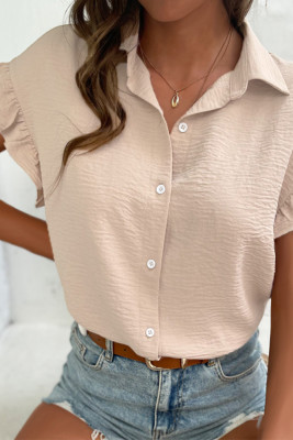 Solid Turn Down Collar Loose Blouse Unishe Wholesale
