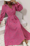 Button Down Pleated Ruffles Waistband Floral Midi Dress