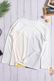 Yellow Color Block Splicing O-Neck Long Sleeve Tops