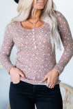 Pink Floral Print Long Sleeve Henley Top