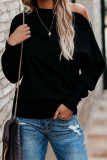 Black Ribbed Zip Knit Top