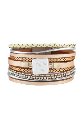 Chains and Beads Leather Bracelet MOQ 5pcs