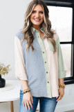 Green Plaid Color Block Long Sleeve Shirt