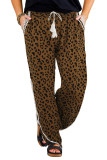 Leopard Side Slit Drawstring Waist Casual Pants