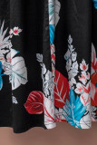 Striped Floral O-Neck Long Dress