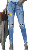 Sunflower Patchwork Distressed Ankle Length Skinny Jeans