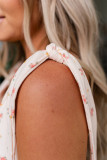 Floral Print Lace-up Straps Ribbed Square Neck Tank Top