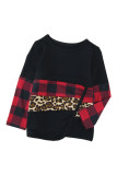 Little Girls Plaid and Leopard Colorblock Long Sleeve Top