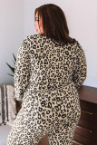 Leopard Plus Size V Neck Top And Sweatpants Lounge Set
