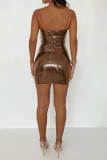 PU Leather Spaghetti Mini Bodycon Dress