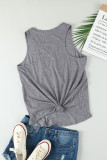 Gray V Neck Racerback Tank Top with Pocket