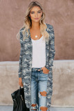 Gray Camo Print Long Cardigan