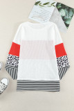 Stylish Leopard Splicing Stripes Top