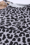 Sequin Shoulder Splicing Leopard Long Sleeve Top