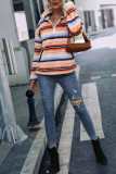 Zipper Down Colorful Striped Kangaroo Pocket Sweatshirts
