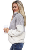 Gray Colorblock Half Zipper Fleece Plus Size Sweatshirt with Pocket