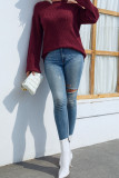 Solid Color Cold Shoulder Long Sleeve Sweater
