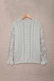 Gray Crochet Lace Pointelle Knit Sweater