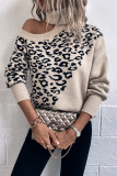 Turtleneck Cold Shoulder Leopard Knitting Sweater
