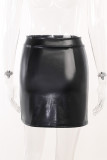 High Waist Zipper Leather Skirt Dress