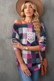 Plaid Print Lace Pocket Long Sleeve Top