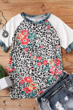 Leopard Floral Camouflage Raglan Sleeve Blouse