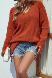 Ripped Raw Edge V Neck Plain Knit Sweaters