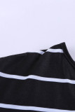 Stripe Black Leopard Printed Open Back Short Sleeve T Shirt