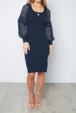Lace Sheer Sleeves Ribbed Knitting Dress