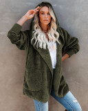 Hooded Plush Wool Coat With Pockets