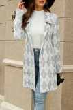 Houndstooh Lapel Front Open Coat
