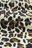 Leopard Print Ruffled Lace-up Plus Size Midi Dress