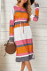 Red Multicolor Block Drawstring Waist Long Sleeve Midi Dress