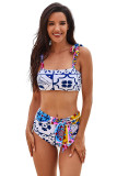 Multicolor Tribal Print Wide Strap Two-piece Swimsuit