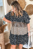 Black Plus Size Floral Animal Print Ruffle Tiered Dress