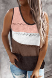 Brown Color Block Knitted Tank Top