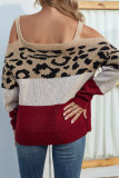 Leopard Color Block Drew Shoulder Knit Sweaters